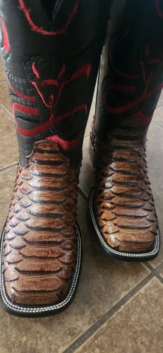 Customer photo review of Cognac Python Leather Boots - Square Toe