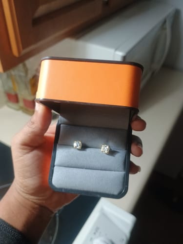 Customer photo review of Iced Out Square Stud Diamond Earrings