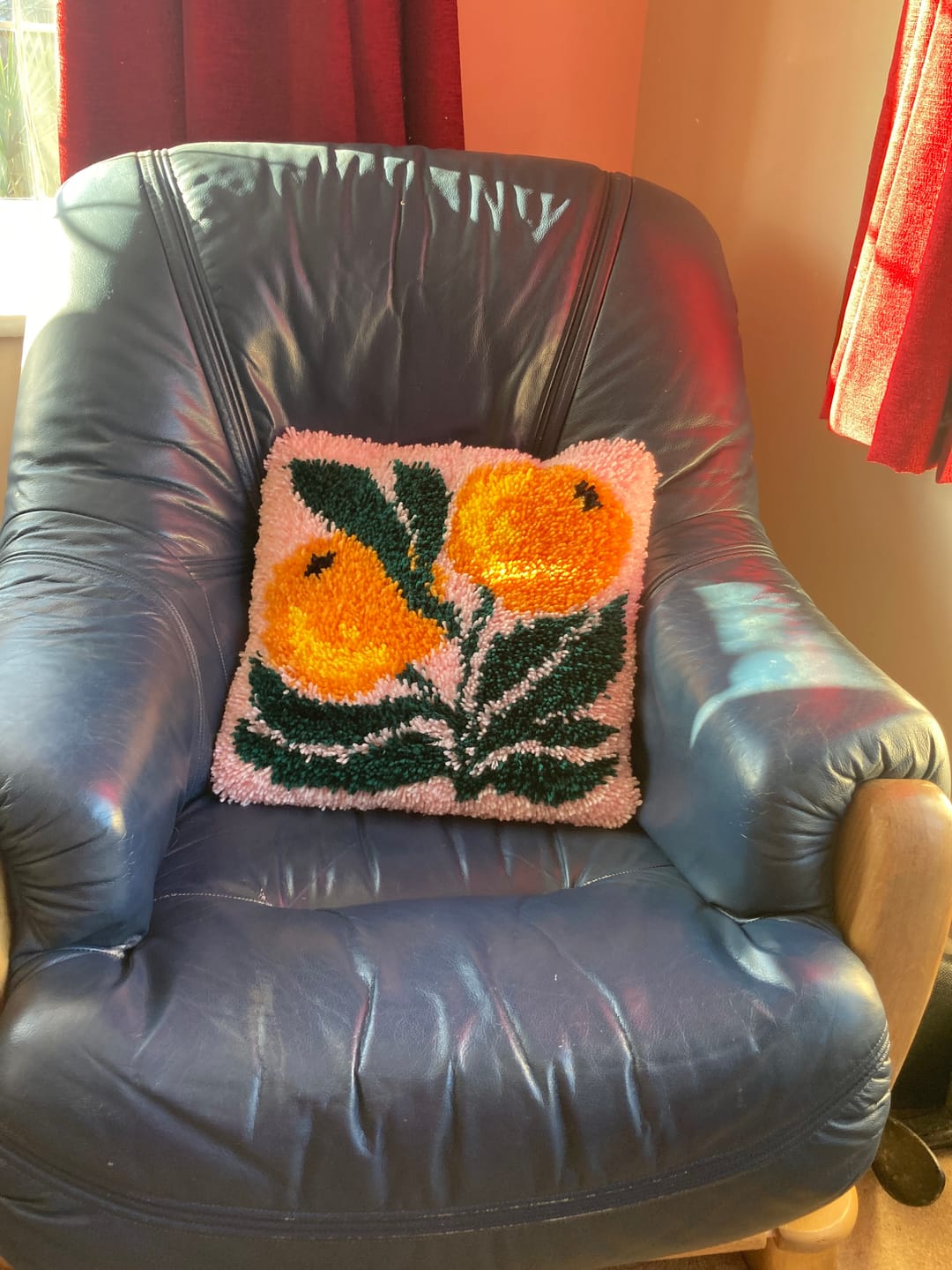 Customer photo review of A Bounty of Oranges Latch Hook Cushion Kit