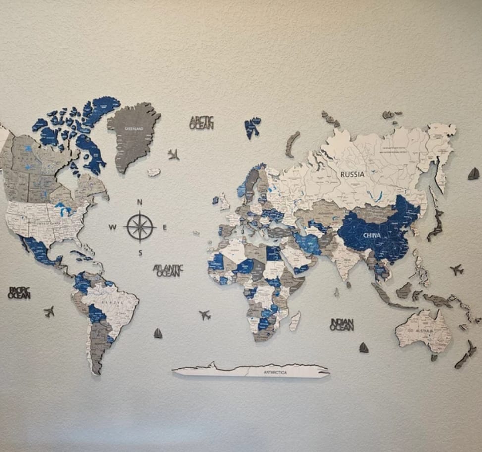 Customer photo review of 3D Drewniana Mapa Świata “Vintage Aqua”