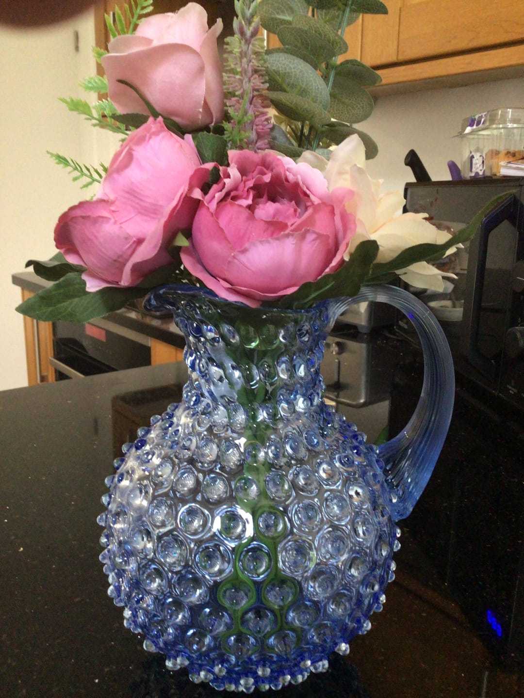 Customer photo review of Light Blue Hobnail Jug