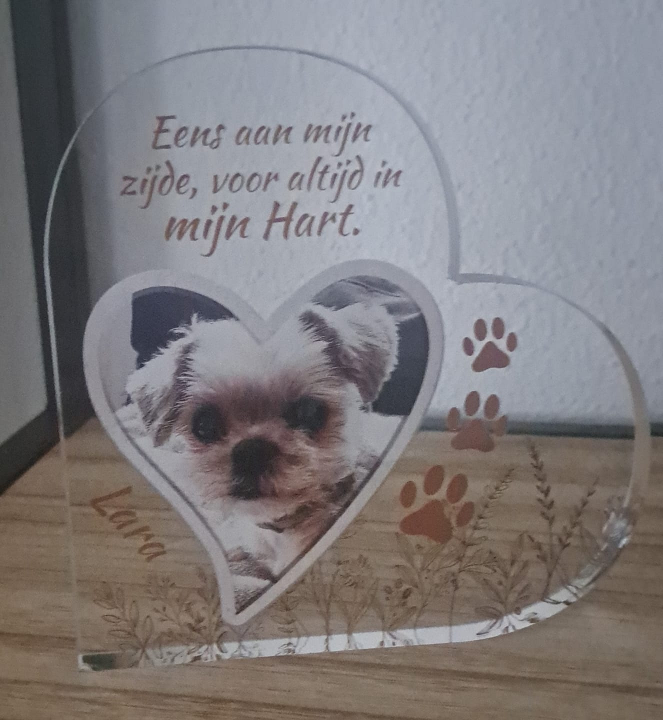 Customer photo review of Eens aan mijn zijde - Gepersonaliseerd glazen hart