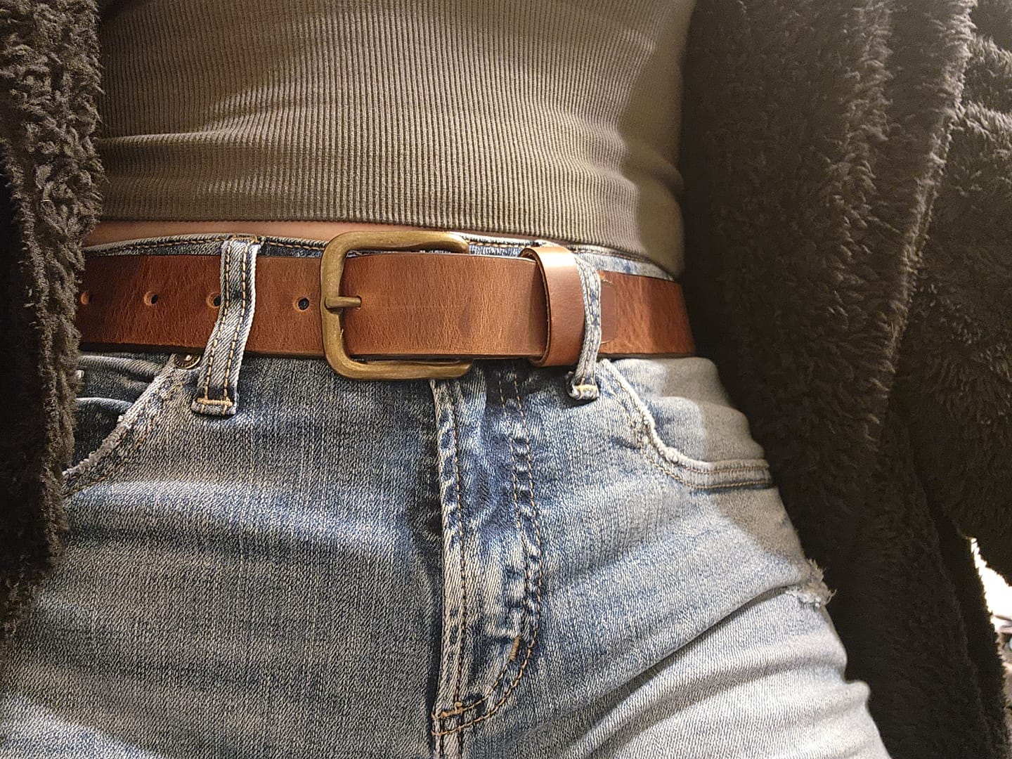 Customer photo review of Marisol - Women's Brown Distressed Leather Belt