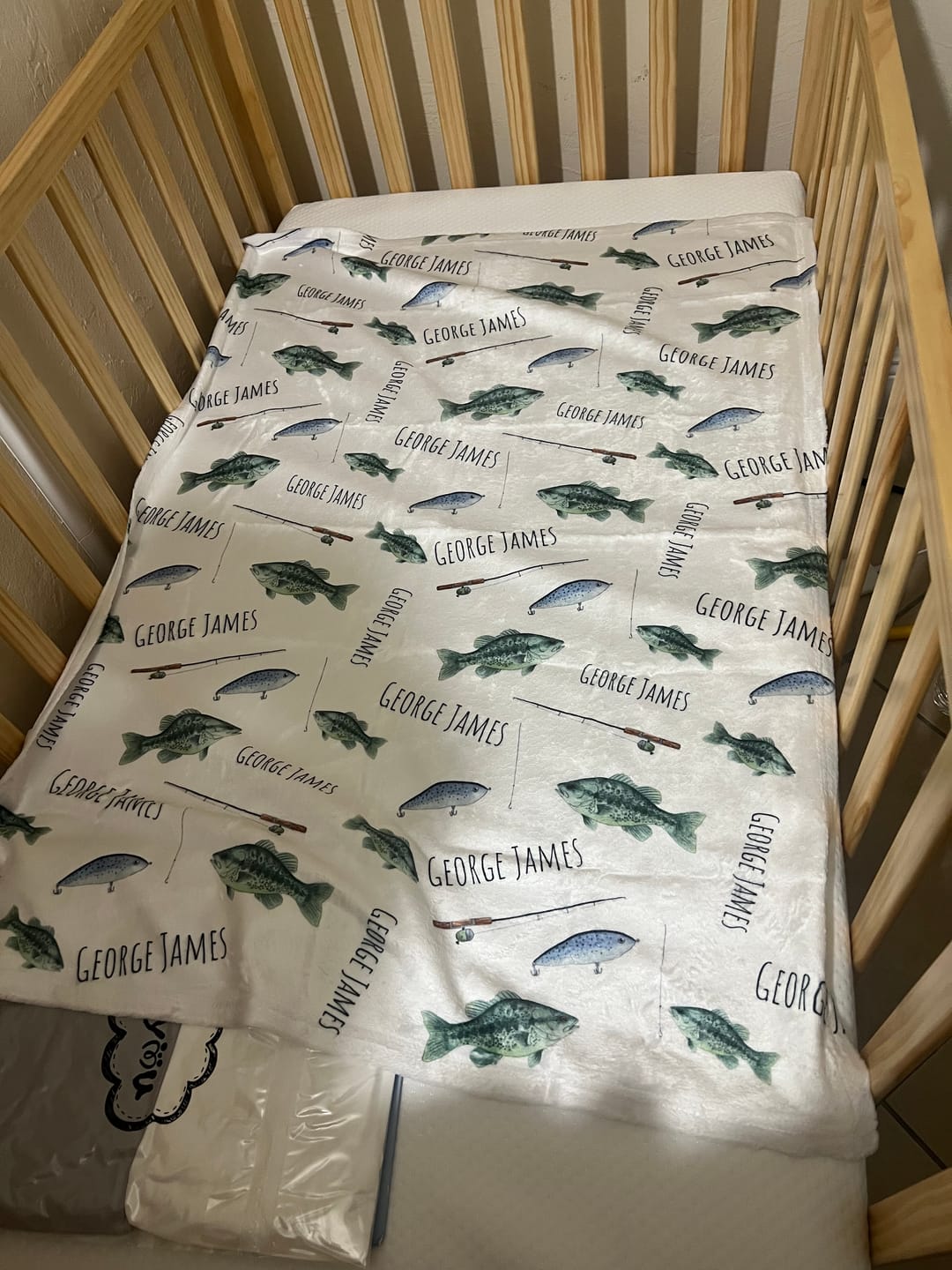 Customer photo review of Fishing Personalized Baby Blanket