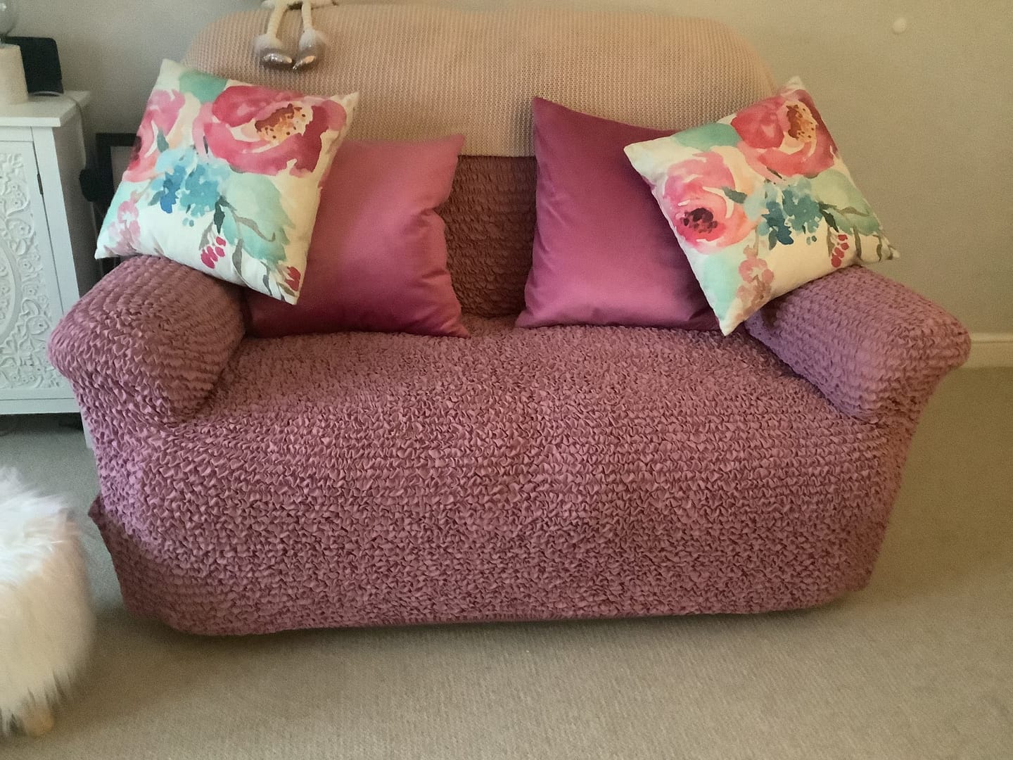 Customer photo review of 2 Seater Sofa Cover - Pink, Microfibra
