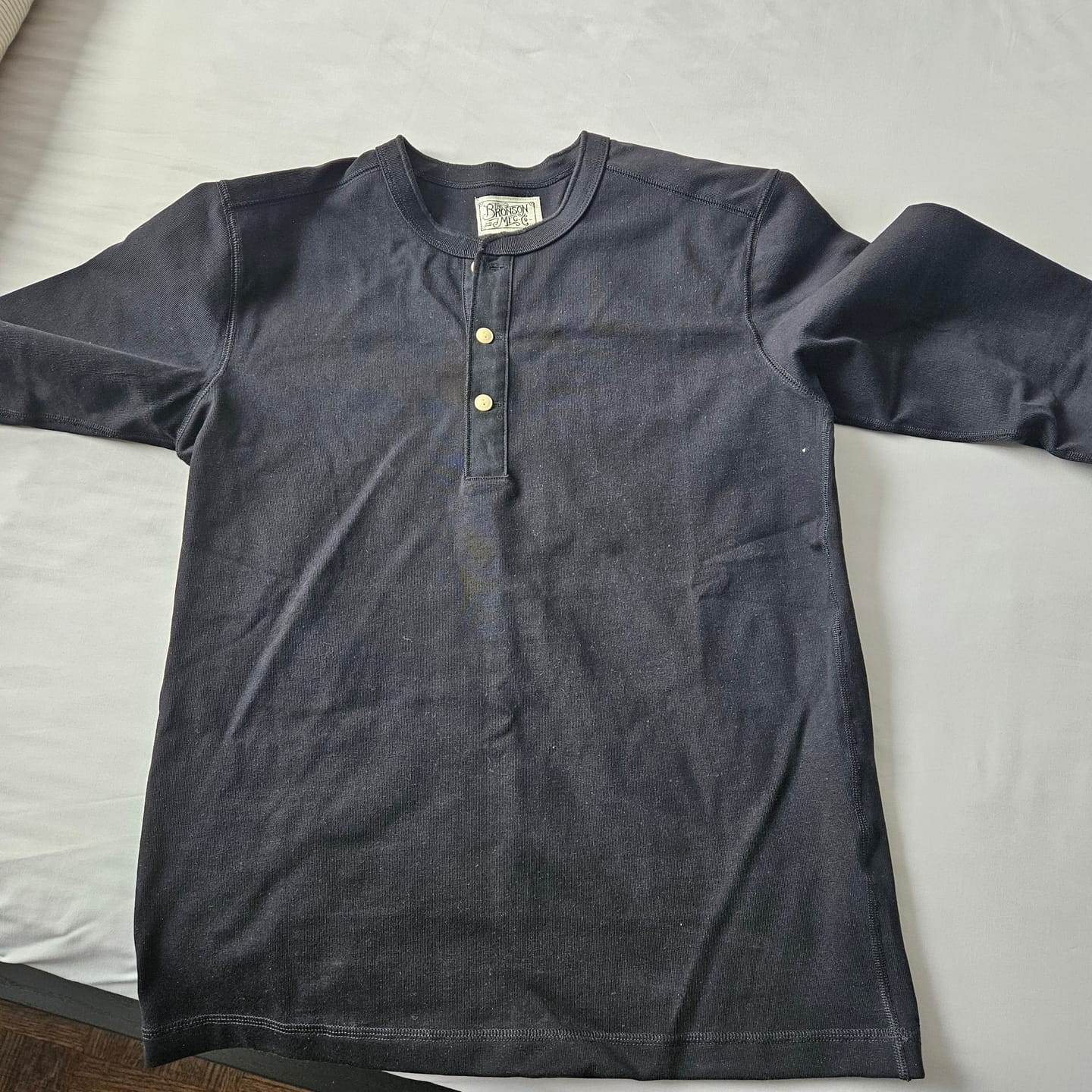Customer photo review of Vintage Long Sleeve Henley Shirt - Black