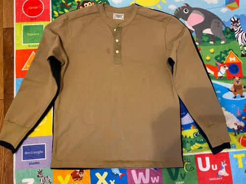 Customer photo review of Vintage Long Sleeve Henley Shirt - Navy