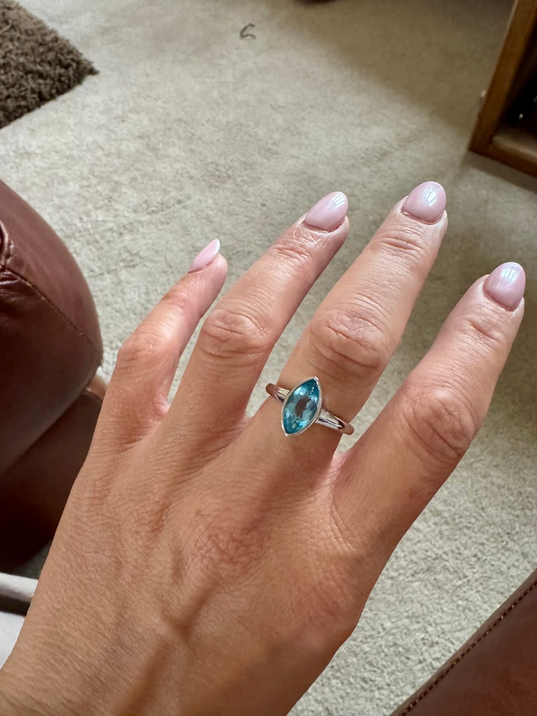 Customer photo review of Surf Moon Ring with Swiss Blue Topaz
