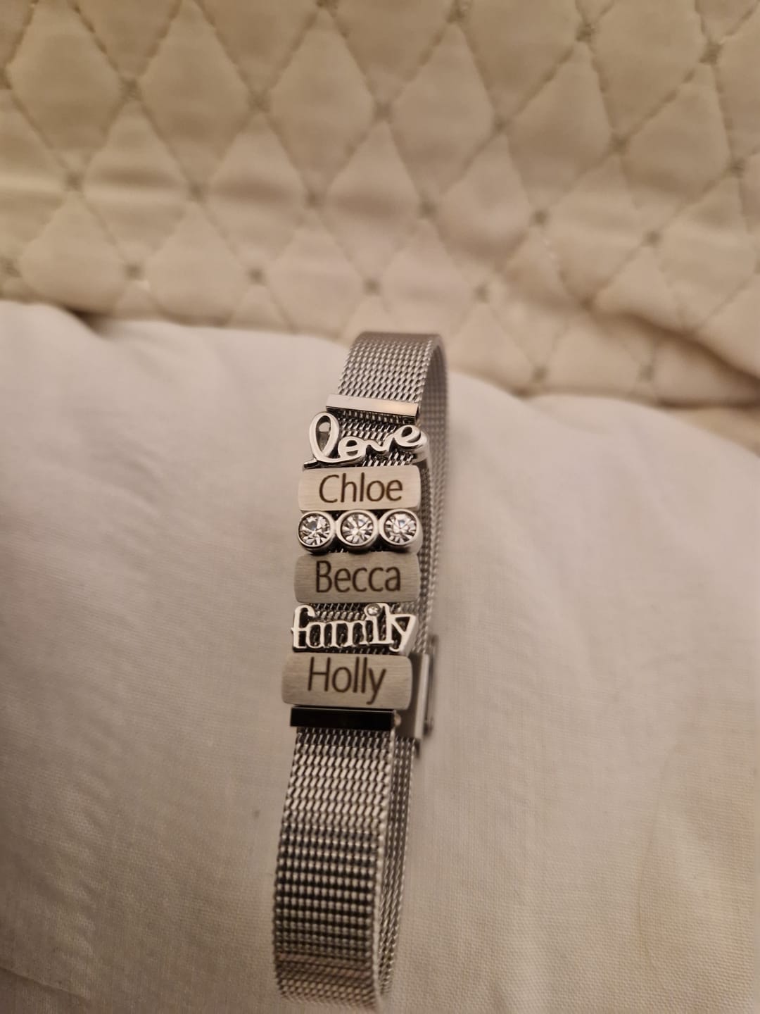 Customer photo review of Mesh charm name silver
