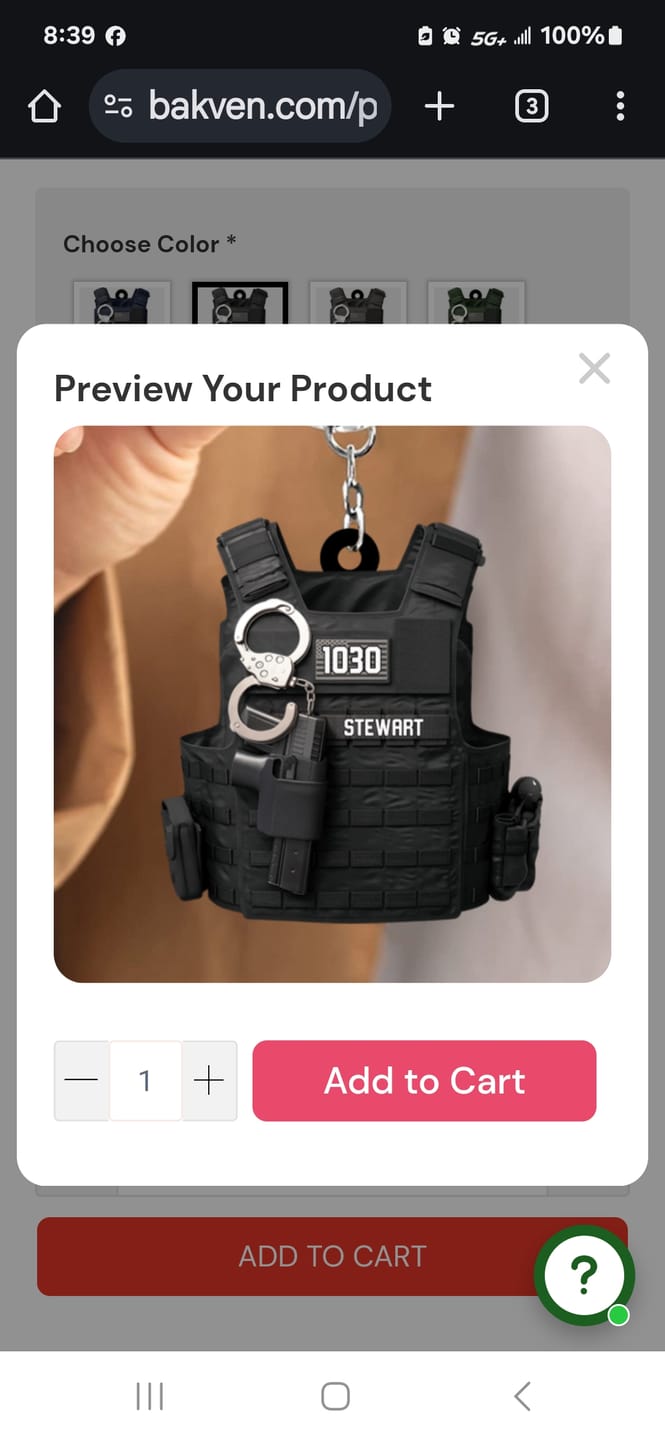Customer photo review of Personalized Police Bulletproof Vest Acrylic Keychain