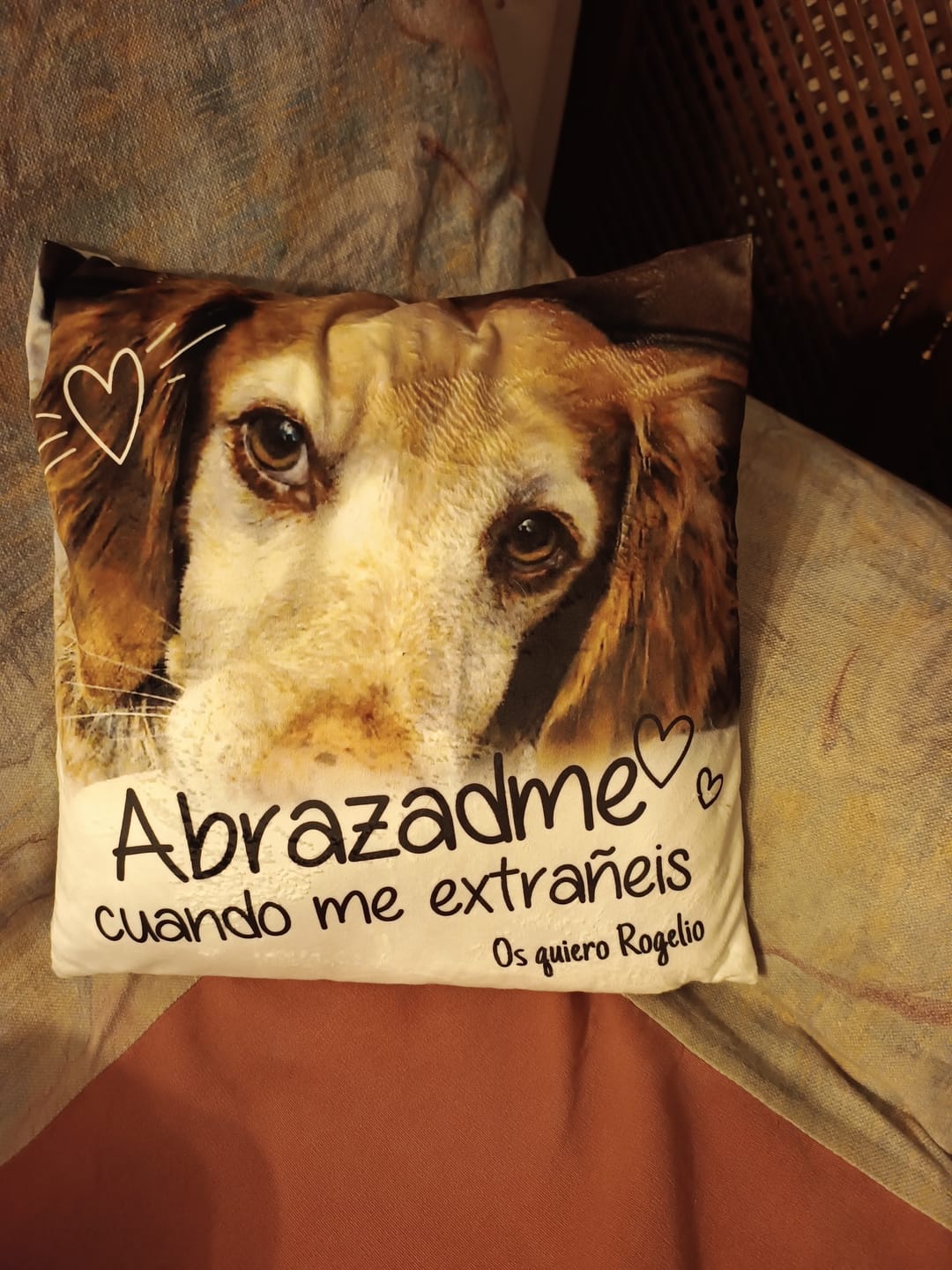Customer photo review of Abrazame cuando me extrañes - Cojín personalizado