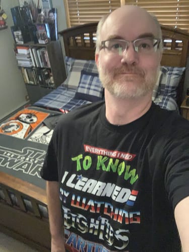 Customer photo review of Black Everything I Need To Know Eighties Cartoons Shirt