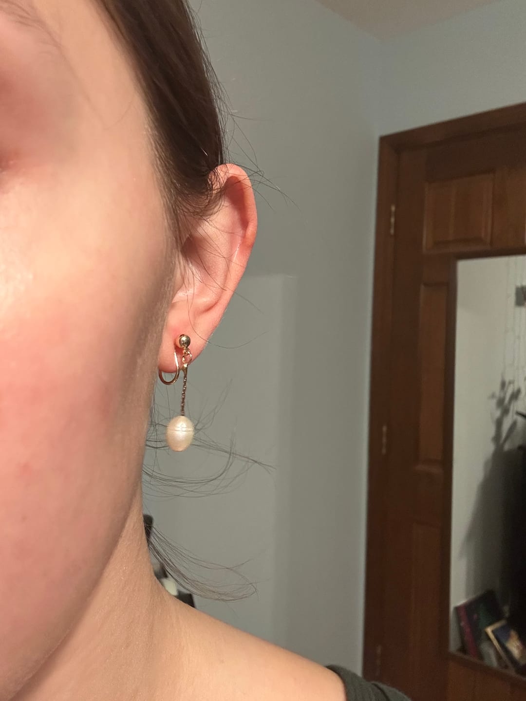 Customer photo review of Adriene Pearl Clip On Earrings in Gold