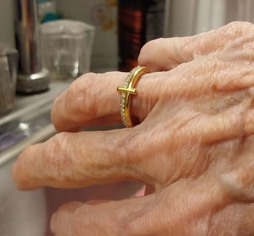 Customer photo review of Religious Gifts-Pray On It Golden Cross Ring