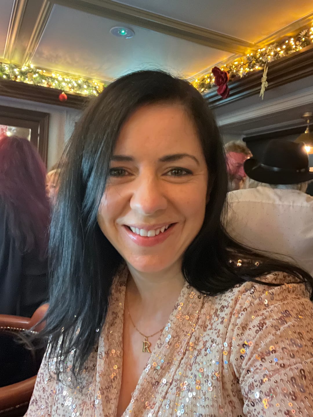 Customer photo review of R Initial Pendant Necklace In Gold + FREE Diamond Stud Earrings in Gold