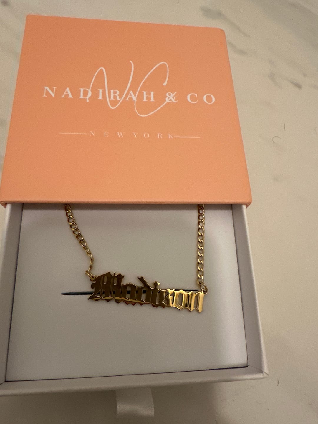 Customer photo review of Old English Custom Necklace
