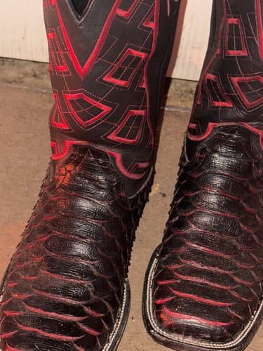Customer photo review of Jumbo Black Cherry Python Leather Boots - Square Toe