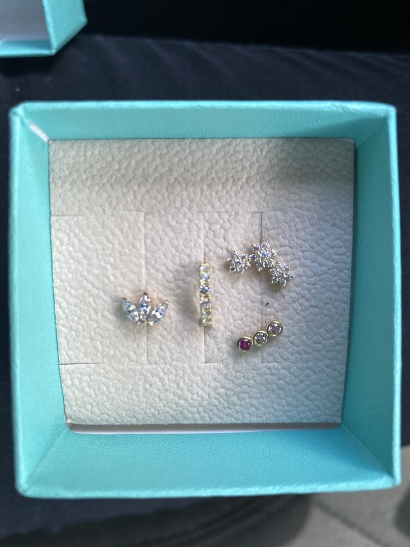 Customer photo review of 14K Gold Internally Threaded Triple Flower Labret Piercing 18G16G