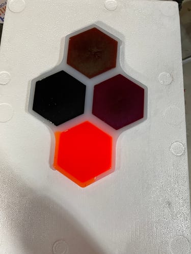 Customer photo review of 4.6x4.0x0.5" Honeycomb Hexagon Textured 4 Coaster Silicone Mold