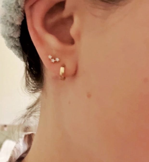 Customer photo review of 14K Gold Cutting Hoop Earring