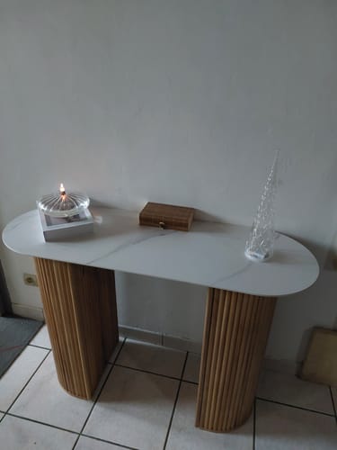 Customer photo review of Console en bois et plateau effet marbre