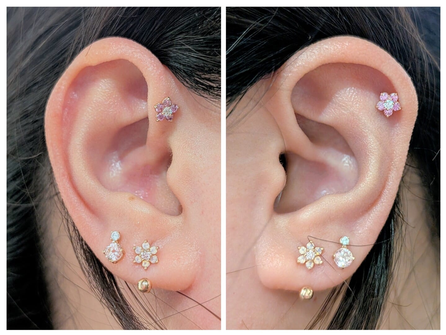 Customer photo review of 14K Gold Flower Moissanite Internally Threaded Labret Piercing 20G18G16G