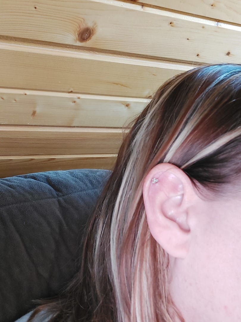 Customer photo review of 14K Gold Moissanite Triangle Cartilage Earring 20G18G16G