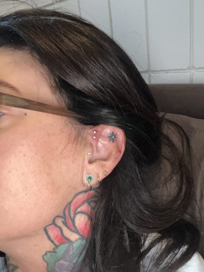 Customer photo review of 14K Gold Internal Minimal Cubic Labret Piercing 18G16G