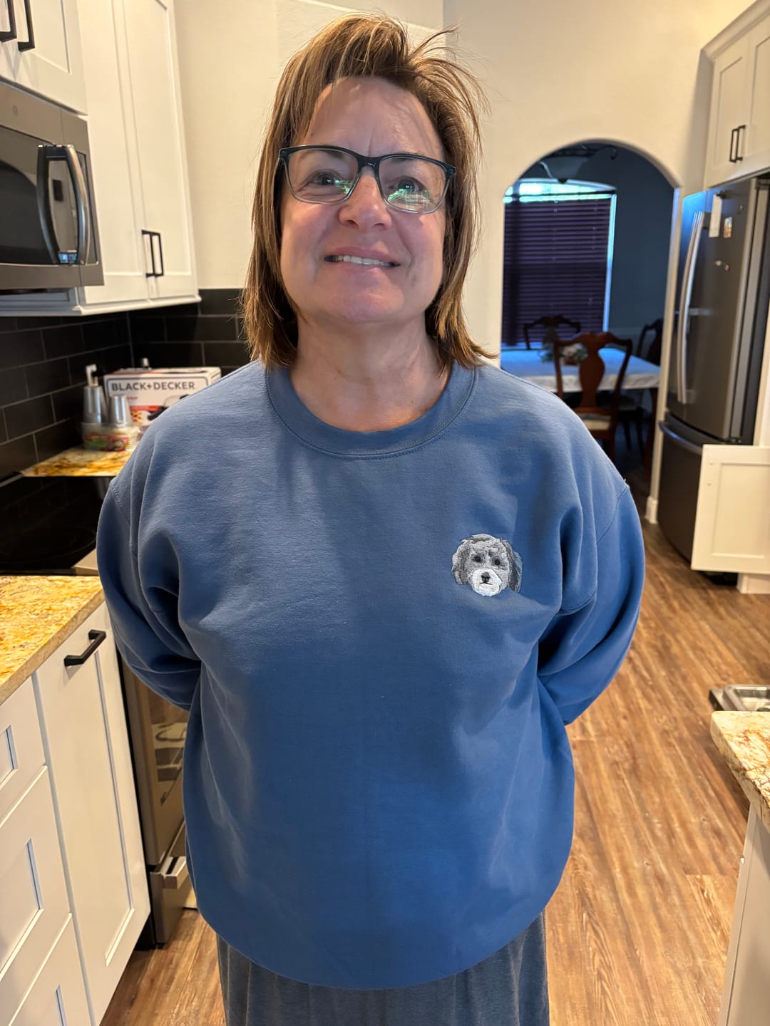 Customer photo review of Custom Embroidered Pet Crewneck