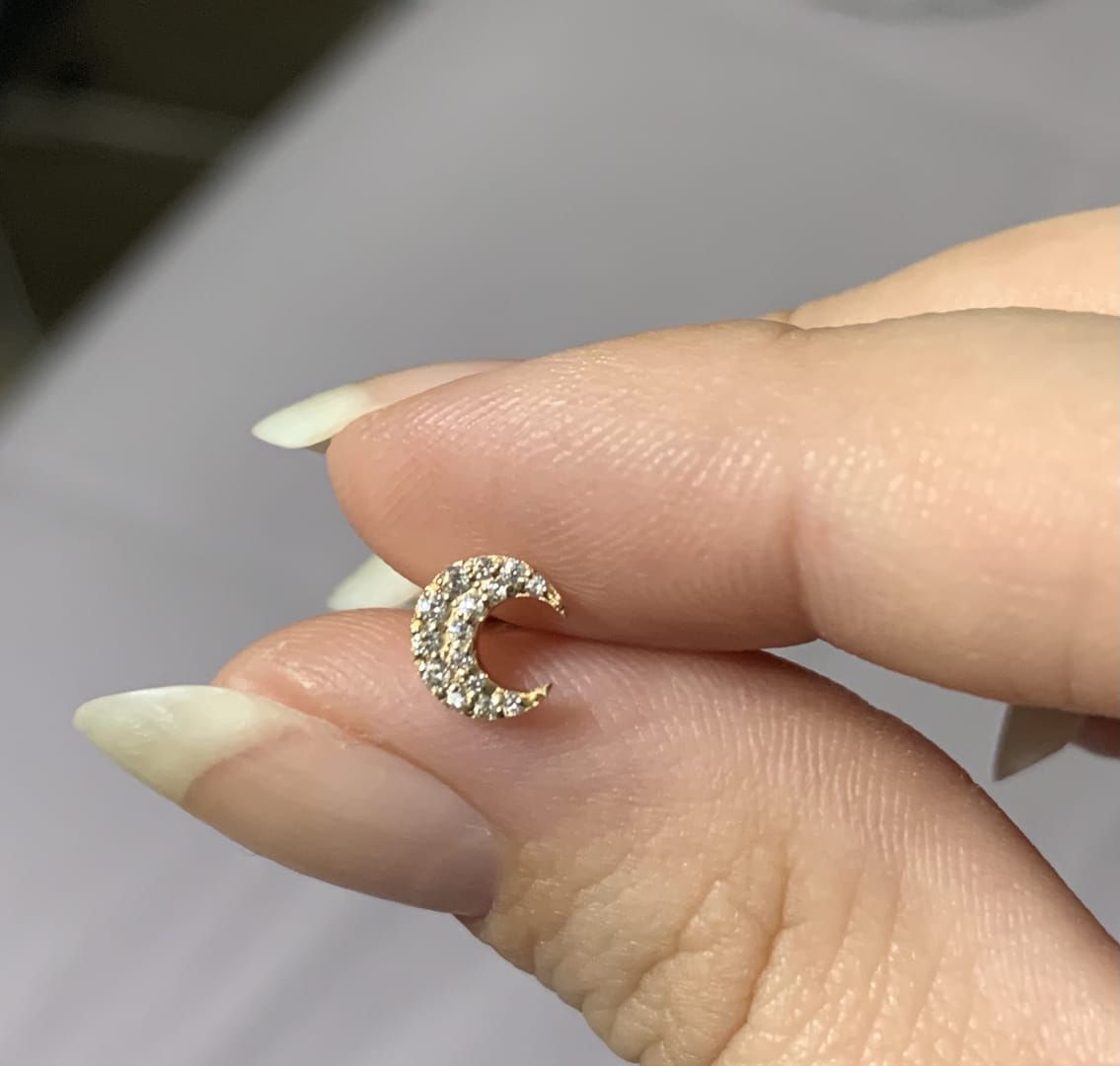 Customer photo review of 14K Gold Delicate Crescent Labret Piercing 18G16G