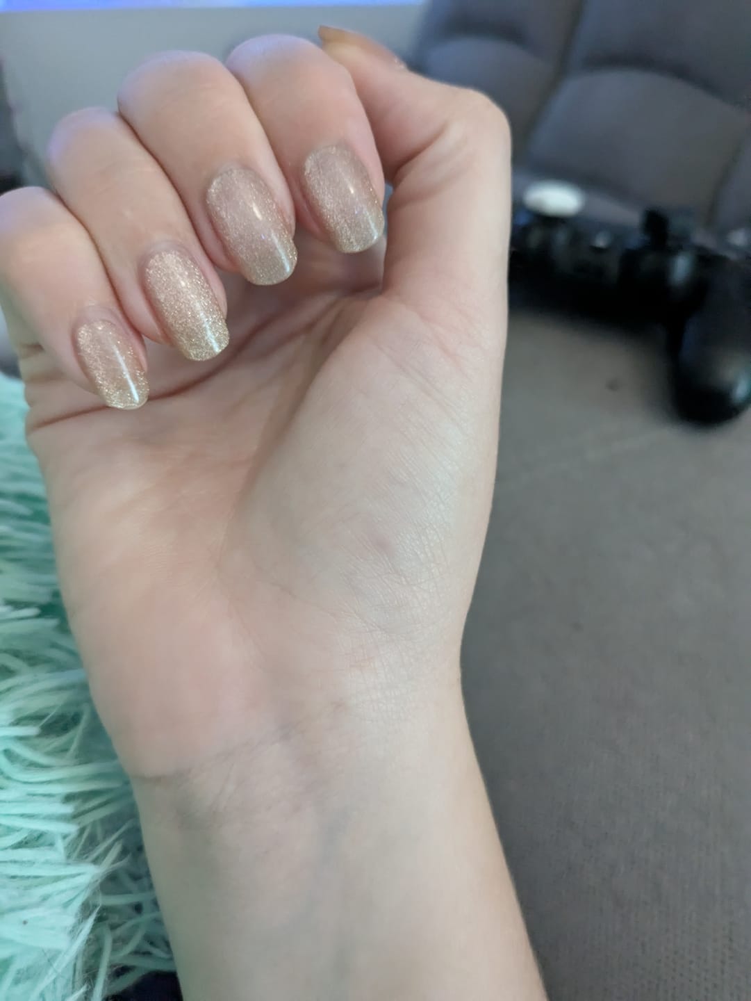 Customer photo review of Champagne Anastasia Shimmer DIY Semicured Gel Nail Sticker Kit