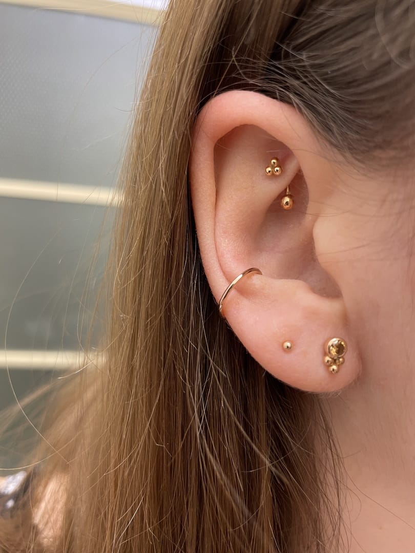 Customer photo review of 14K Gold Seamless Segment Clicker Cartilage Helix Hoop Earring 18G16G