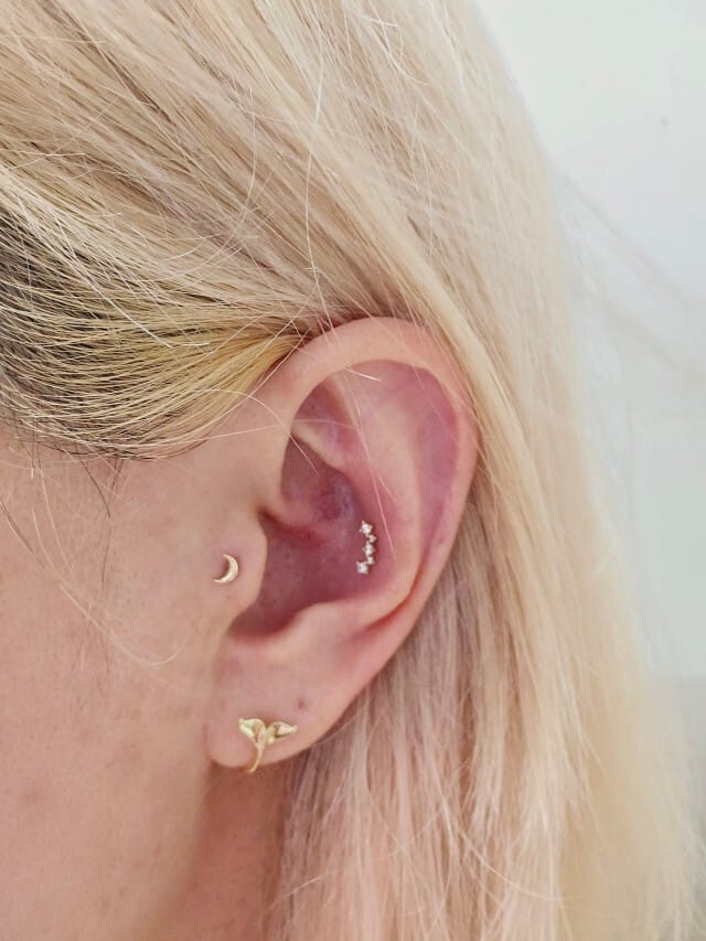 Customer photo review of 14K Gold Internal Cubic Curve Labret Piercing 18G16G