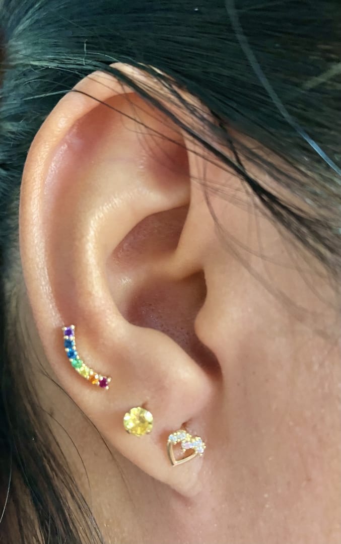 Customer photo review of 14K Gold Rainbow Cartilage Earring 18G16G