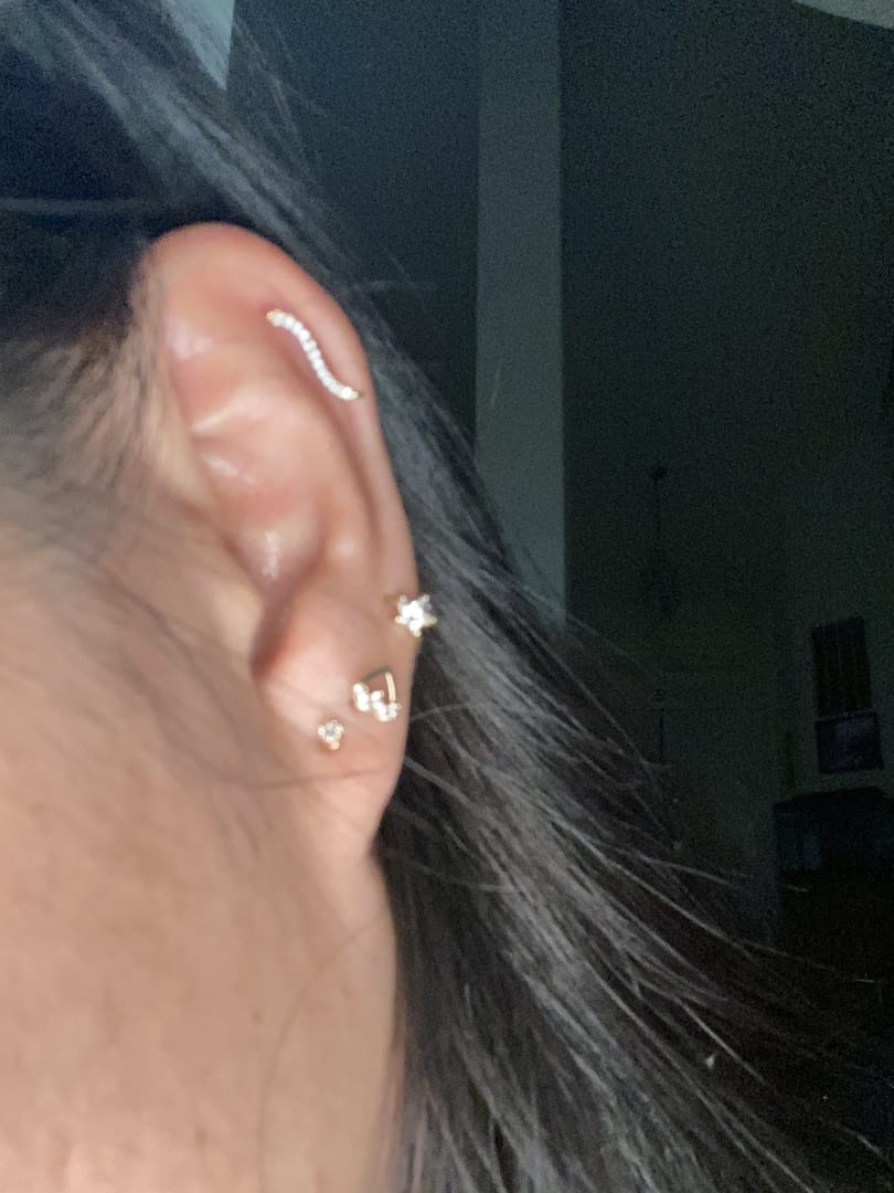 Customer photo review of 14K Gold Star Hoop Earring