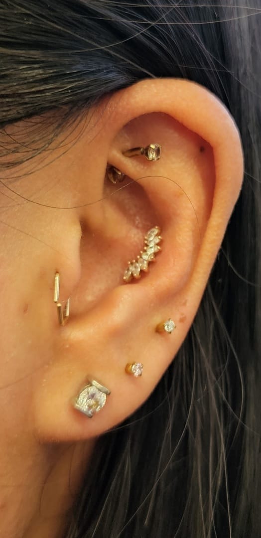 Customer photo review of 14K Gold Rainbow Tiara Cartilage Earring 18G16G