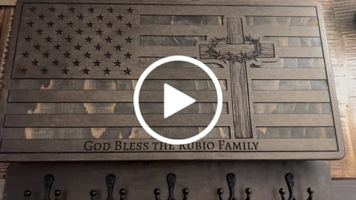 Customer video review of PERSONALIZABLE FLAG WITH CROWN OF THORNS CROSS