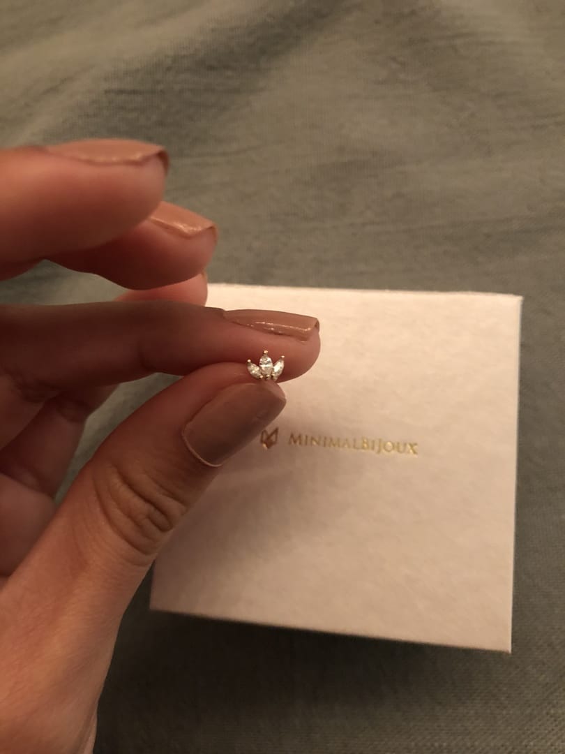 Customer photo review of 14K Gold Mini Tiara Internally Threaded Labret Piercing 18G16G