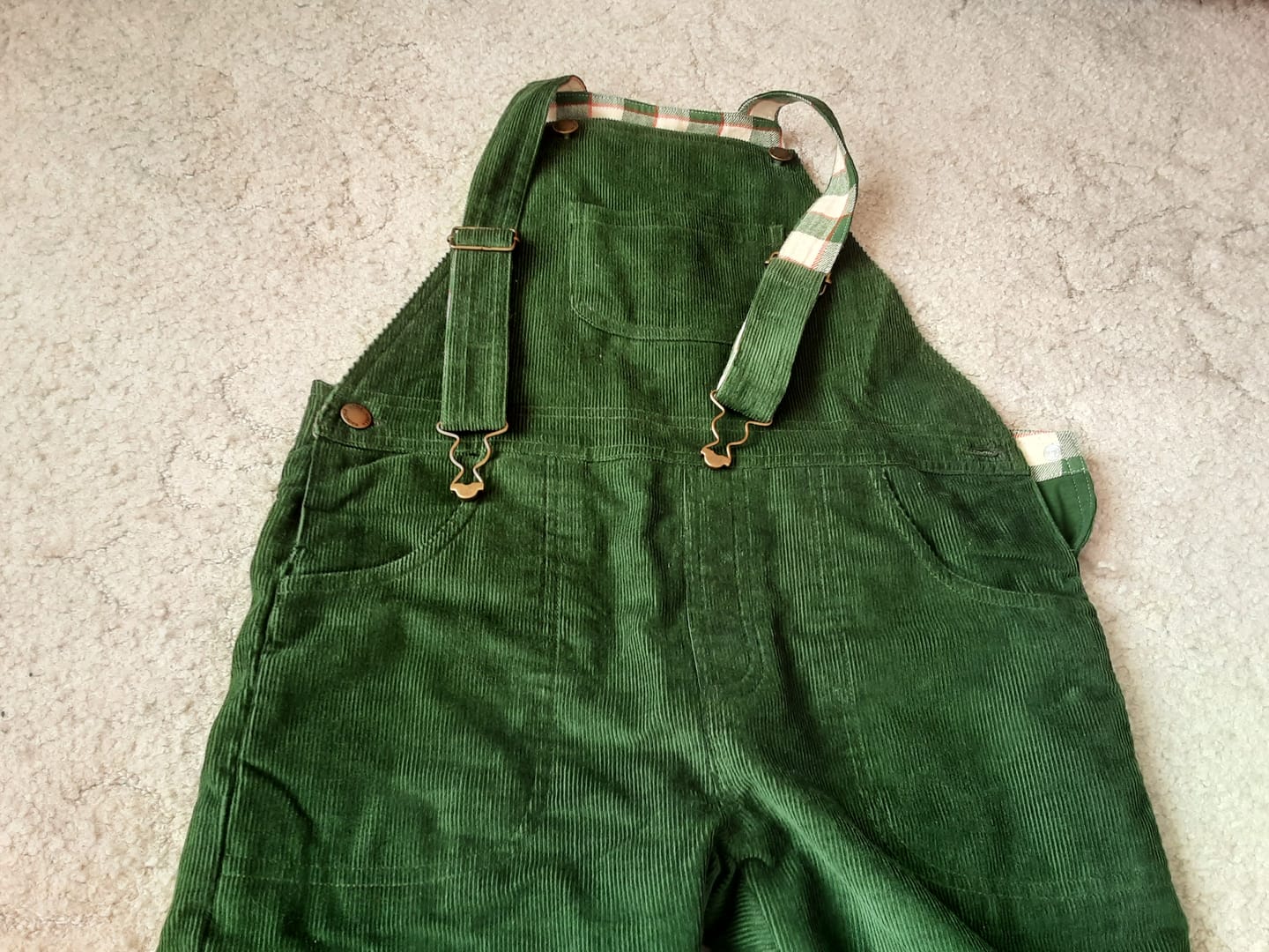Customer photo review of Vintage Green Lined Corduroy Dungarees