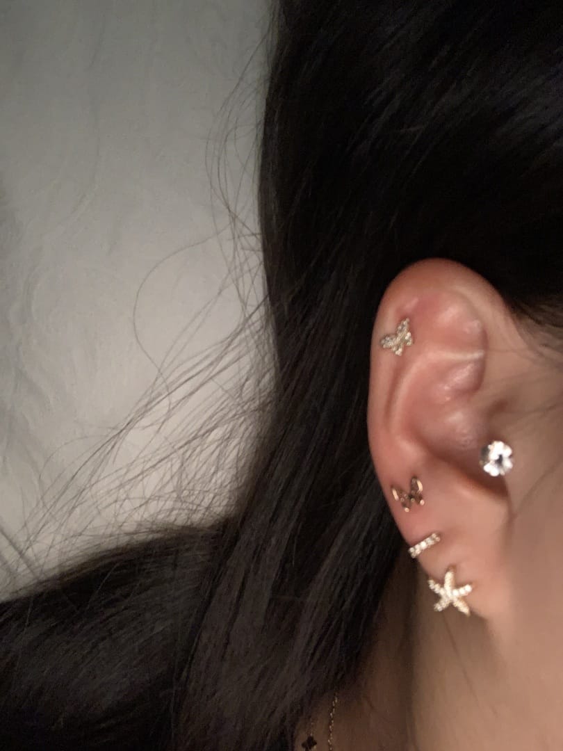 Customer photo review of 14K Gold Point Butterfly Cartilage Earring 20G18G16G