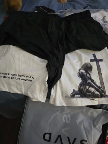 Customer photo review of 'Warrior's Prayer' Women's Performance Shorts