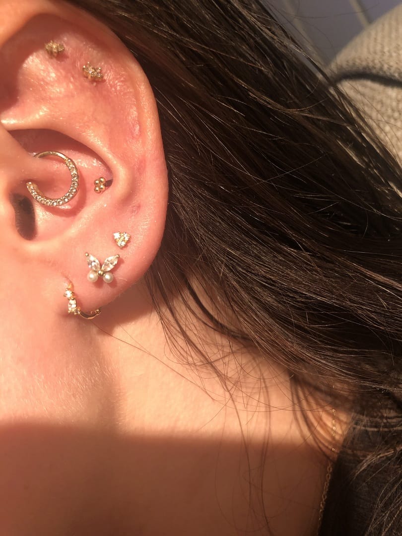Customer photo review of 14K Gold Internal Tiny Triangle Cubic Cartilage Earring 20G18G16G