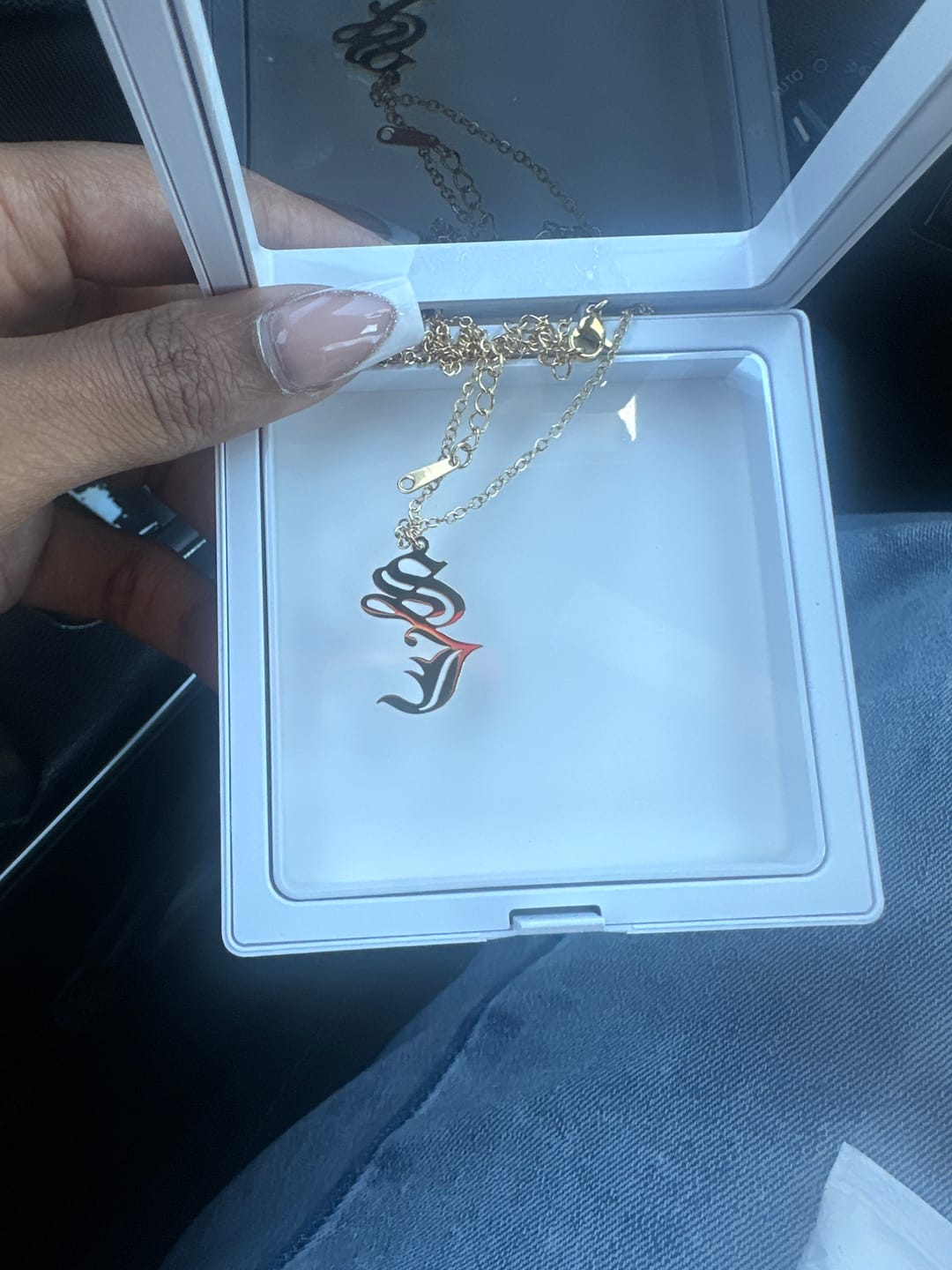 Customer photo review of Gothic Two Letter Necklace