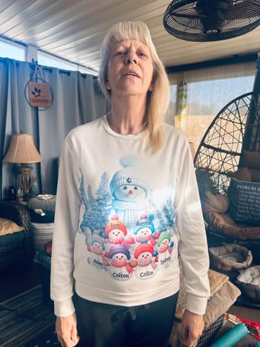 Customer photo review of Christmas Blue Vibe Snowman Grandma Mom Colorful Kids Personalized Sweatshirt
