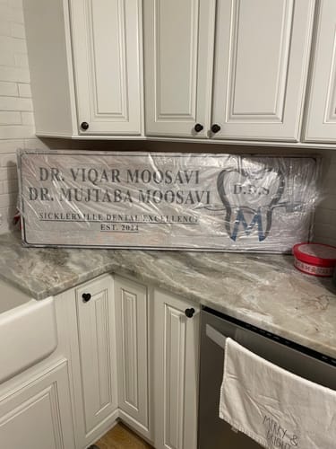 Customer photo review of Dentist Name Sign Dental Office Sign Dentist Office Wall Décor Personalized Dentist Sign Established Dentist Sign Orthodontist Office Sign