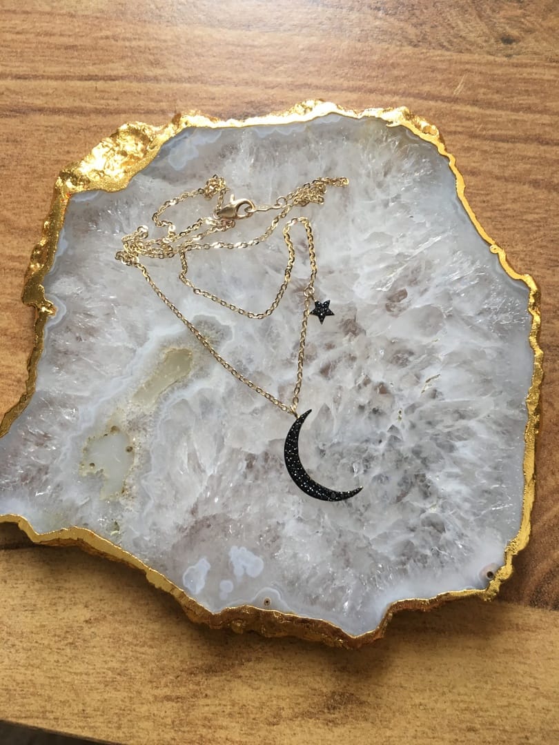 Customer photo review of 14K 18K Gold Moon and Star Necklace