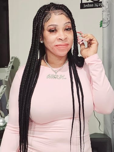 Customer photo review of Triangle Box Braid Wig, Swiss Full Lace, Black Color, Waist Length - Amanda