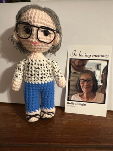 Customer photo review of Dolly® Personalized Crochet Doll with Photo Card