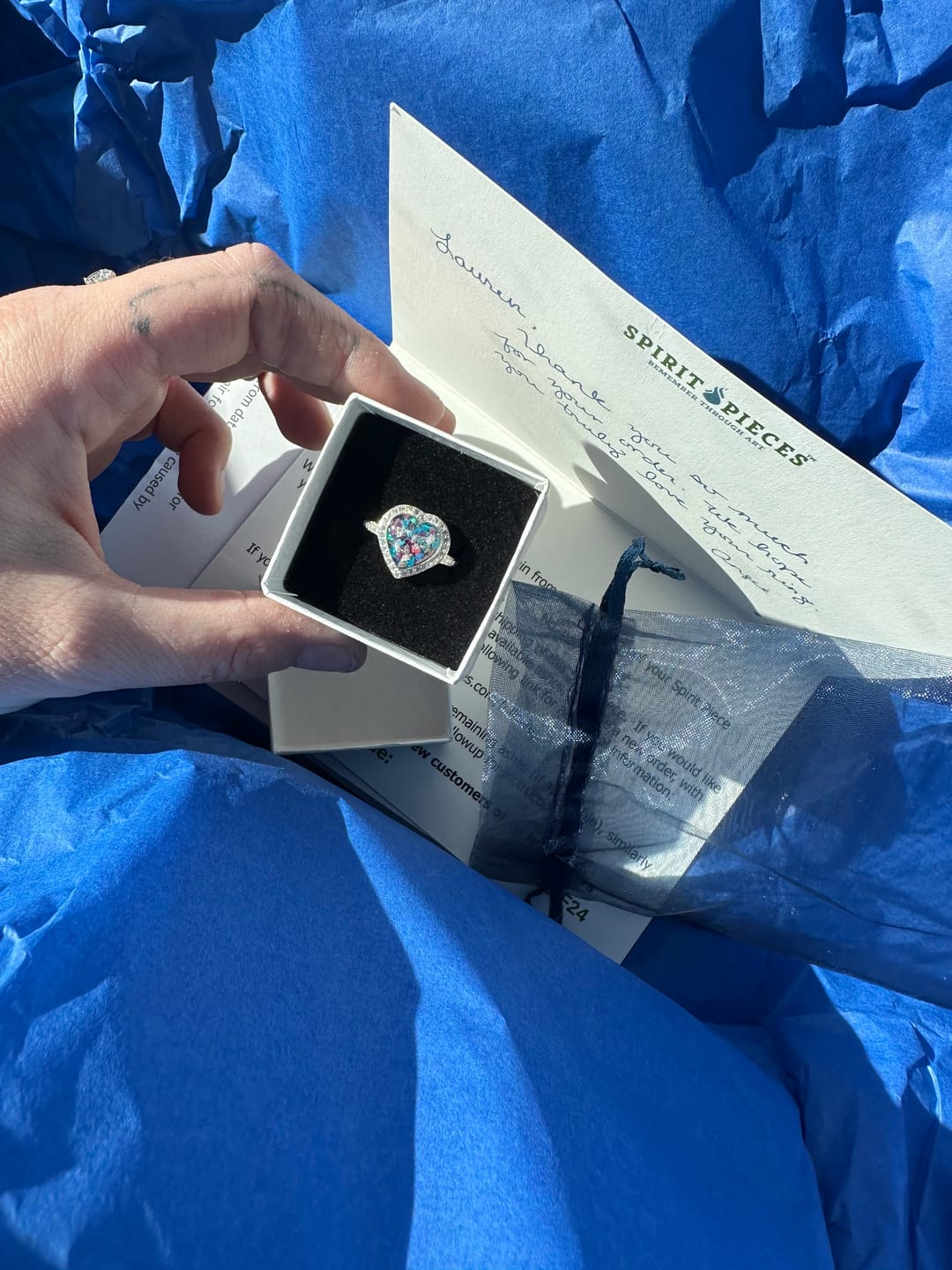 Customer photo review of Bedazzled Heart Cremation Ring