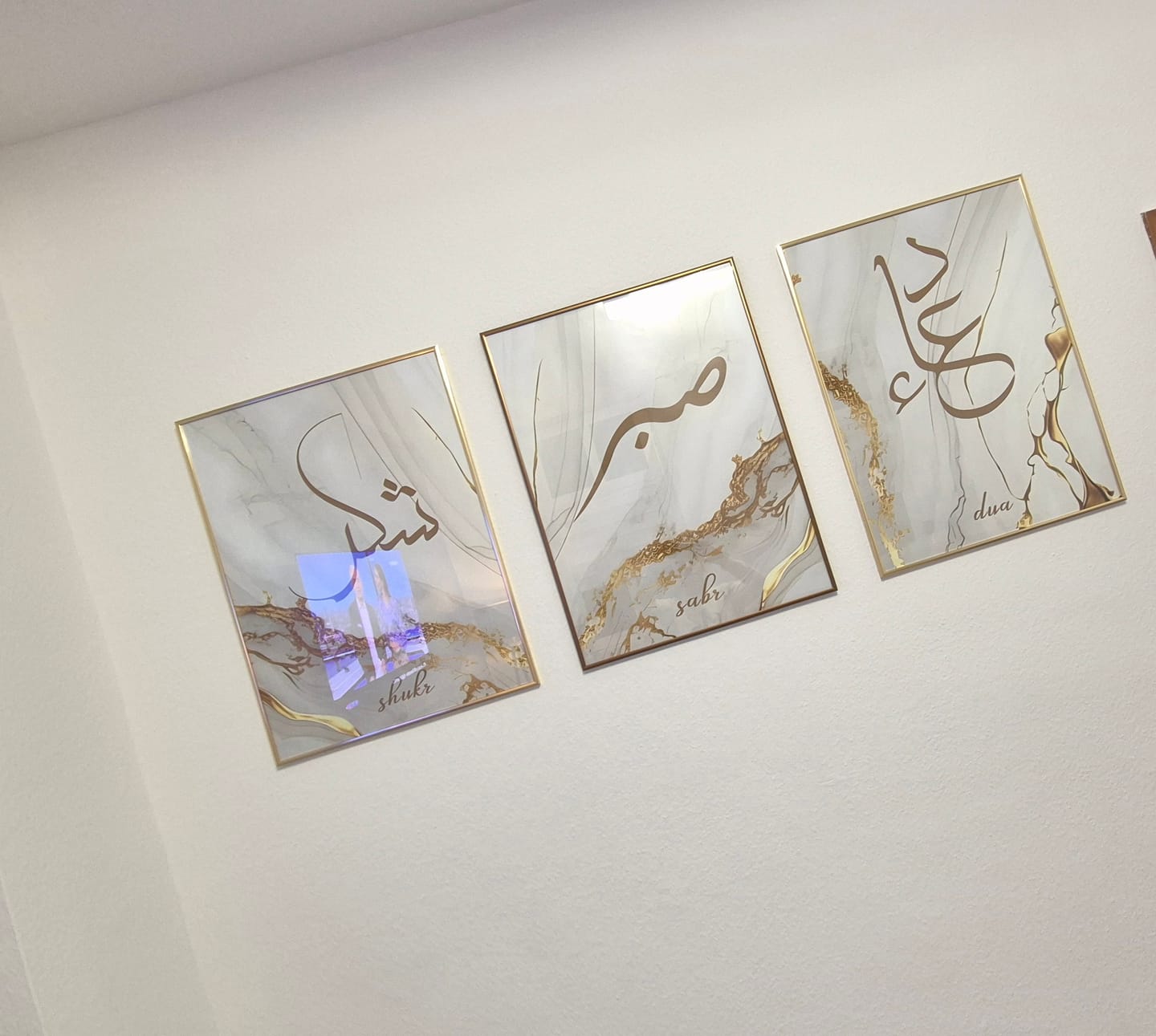 Customer photo review of Shukr, Dua, Sabr - Grey Golden Marble (Poster Set)